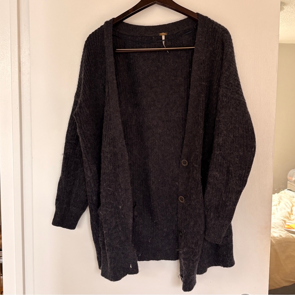Free People Dark Charcoal Knit Cardigan